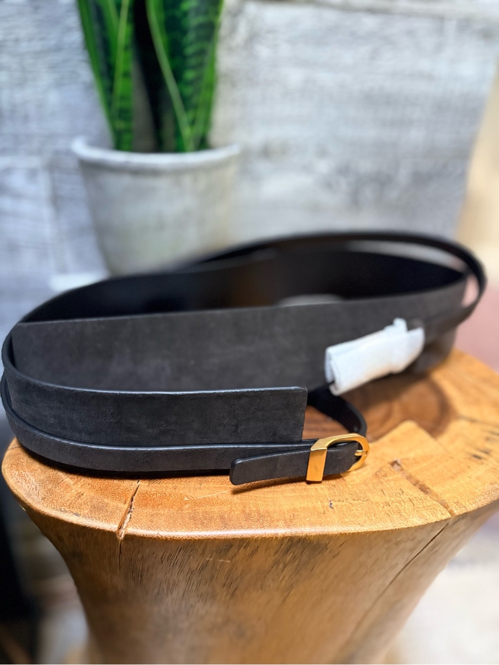 Reiss | NWT Petula Italian Suede Leather Belt with Gold Buckles - L, Choc Brown